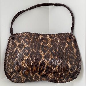 SONDRA ROBERTS Shoulder Bag Textured Snakeskin Animal Print Braided Handle